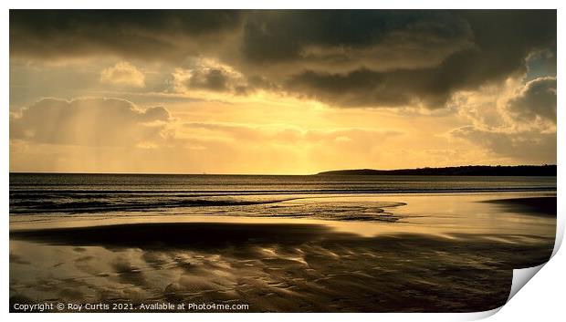 Pendower Beach Golden Sunset Print by Roy Curtis