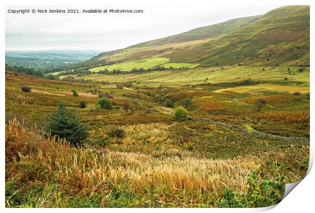 The Tarell Valley Brecon Beacons Looking North Print by Nick Jenkins