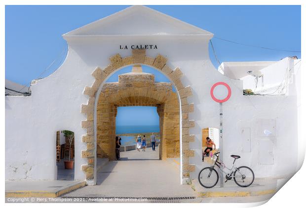 The entrance to La Caleta beach in Cadiz Print by Piers Thompson