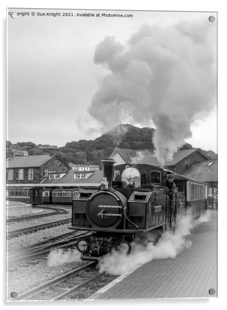 Steam train at Porthmadog station Acrylic by Sue Knight
