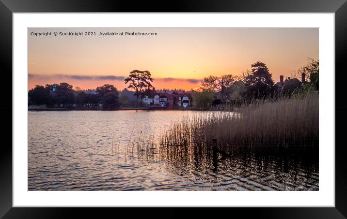 The sun rising over Beaulieu Millpond Framed Mounted Print by Sue Knight