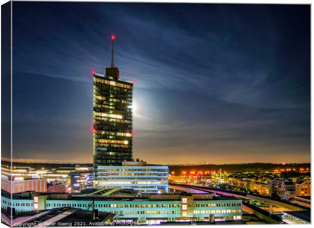 Kista Science Tower at night - Stockholm Sweden Canvas Print by Peter Gaeng