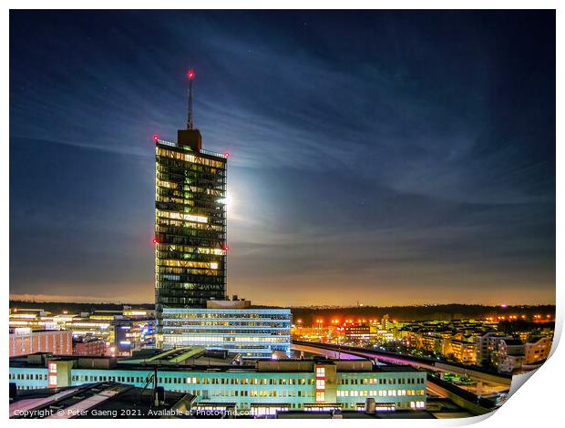 Kista Science Tower at night - Stockholm Sweden Print by Peter Gaeng
