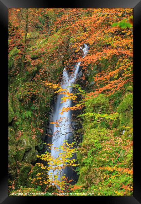 Stock Ghyll Force Waterfall Lake District in Autum Framed Print by Chris Warren
