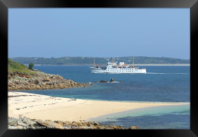 The Scillonian arriving in the Isles of Scilly past the headland Framed Print by Simon Marlow