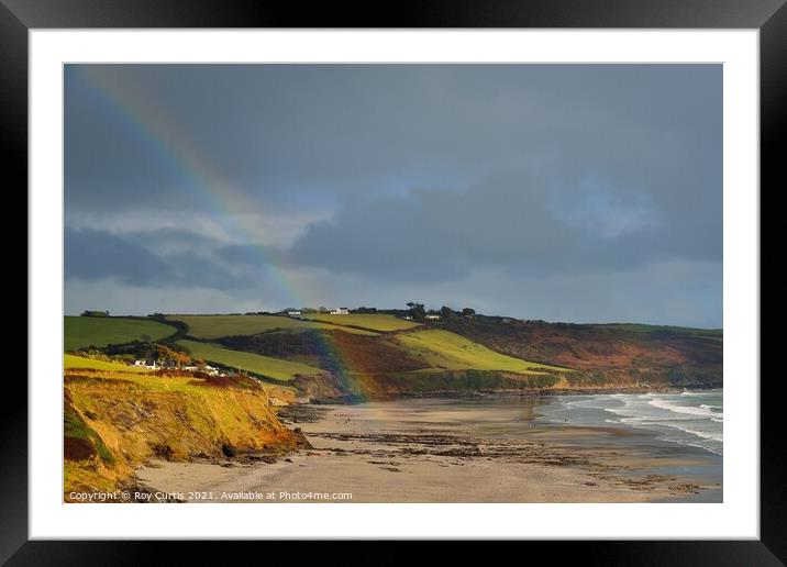 Carne Beach Rainbow Framed Mounted Print by Roy Curtis