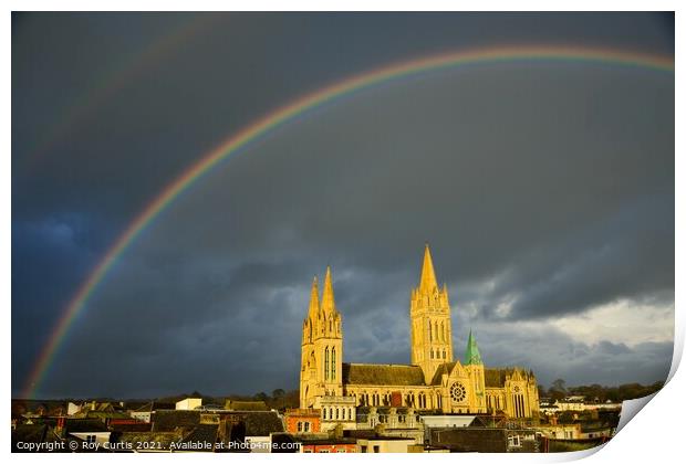 Truro Cathedral Rainbow 1 Print by Roy Curtis
