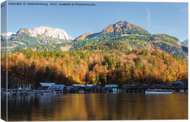 Königssee Boat Houses And Jenner Mountain Canvas Print by rawshutterbug 