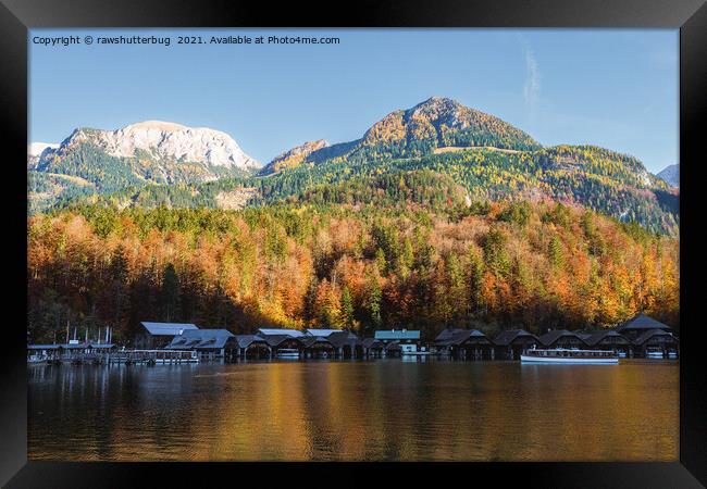 Königssee Boat Houses And Jenner Mountain Framed Print by rawshutterbug 