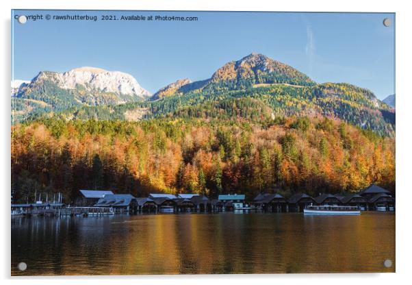 Königssee Boat Houses And Jenner Mountain Acrylic by rawshutterbug 