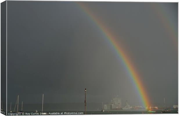 A Rainbow over Falmouth Harbour Canvas Print by Roy Curtis