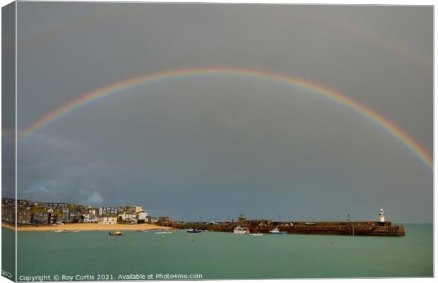 Rainbow over St. Ives Harbour Canvas Print by Roy Curtis