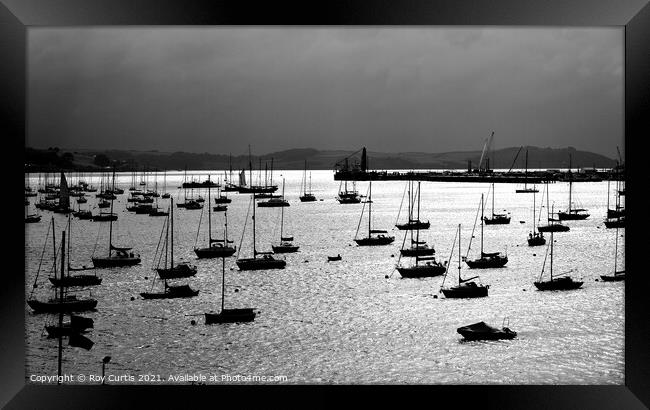 Falmouth Harbour Silhouettes Framed Print by Roy Curtis