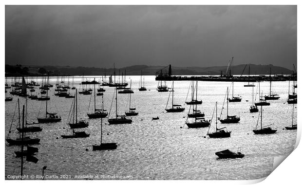 Falmouth Harbour Silhouettes Print by Roy Curtis
