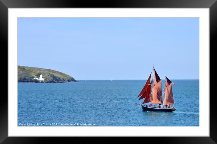 Falmouth Traditional Red Sailed Boat Framed Mounted Print by Roy Curtis