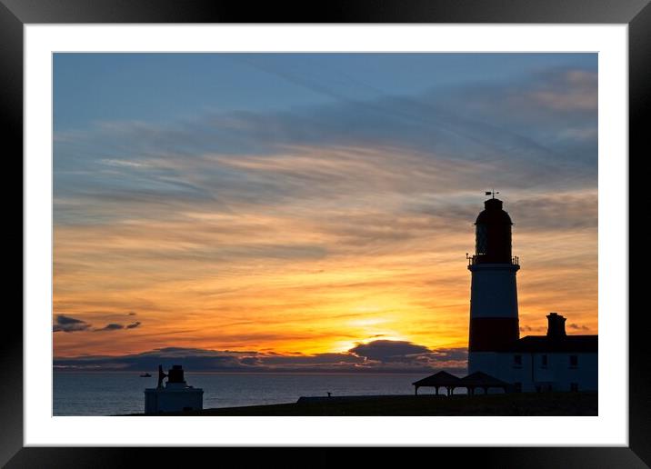 Fiery Sunrise at Souter Lighthouse Framed Mounted Print by Rob Cole