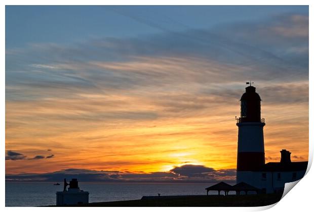 Fiery Sunrise at Souter Lighthouse Print by Rob Cole