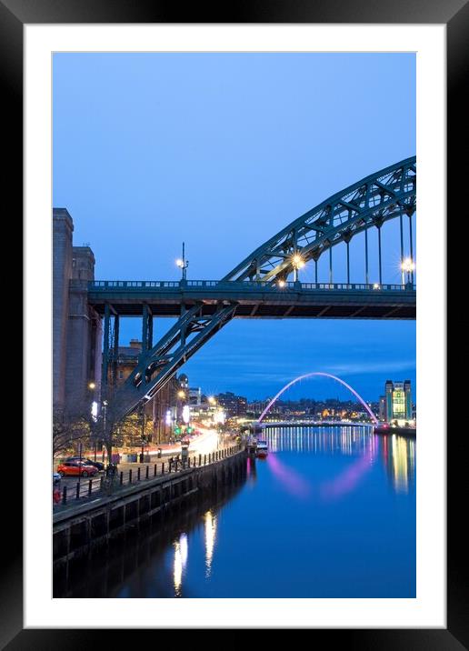 Illuminated Tyne Bridge at Dusk Framed Mounted Print by Rob Cole