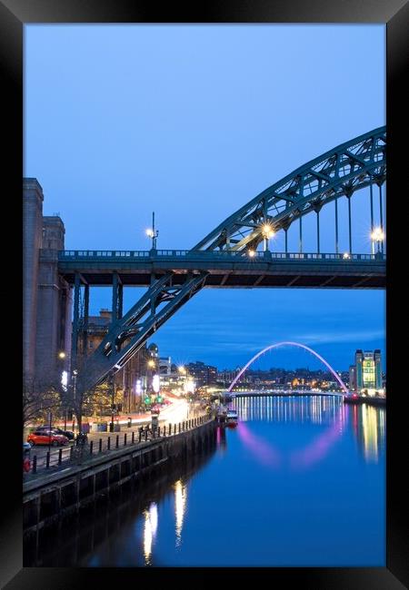 Illuminated Tyne Bridge at Dusk Framed Print by Rob Cole