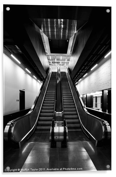 Escalator in Black and White Acrylic by Martyn Taylor