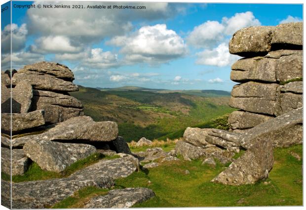 View from Combestone Tor on Dartmoor Canvas Print by Nick Jenkins