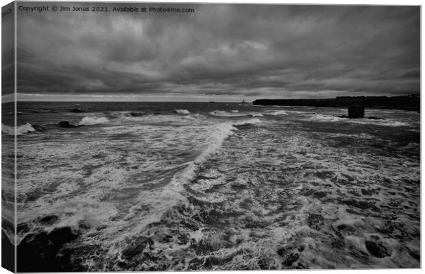 Collywell Bay storm - Monochrome Canvas Print by Jim Jones