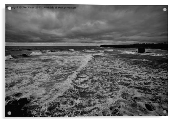 Collywell Bay storm - Monochrome Acrylic by Jim Jones