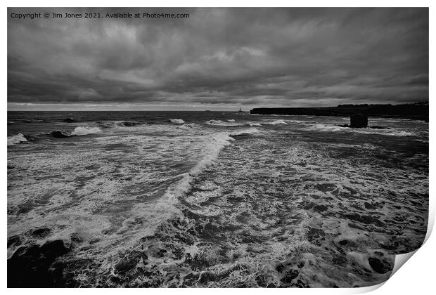 Collywell Bay storm - Monochrome Print by Jim Jones