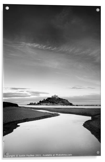 St Michael's Mount, Cornwall - monochrome Acrylic by Justin Foulkes
