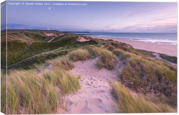 Vibrant Sunset on Freshwater West Beach Canvas Print by Steven Nokes