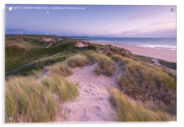 Vibrant Sunset on Freshwater West Beach Acrylic by Steven Nokes