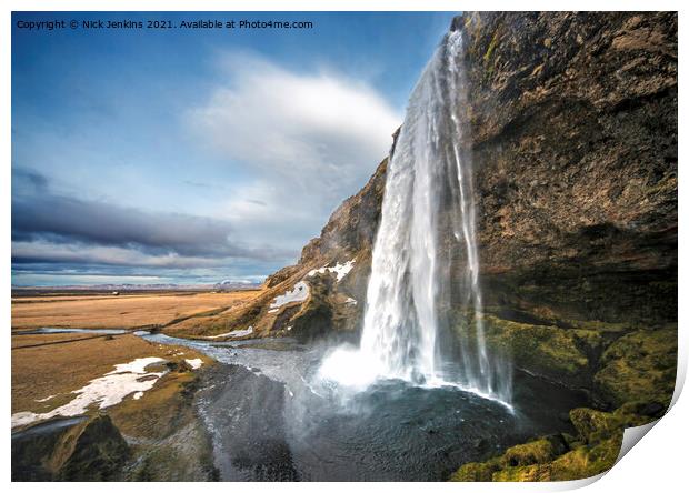 Seljalandsfoss Waterfall south Iceland 1 road Print by Nick Jenkins