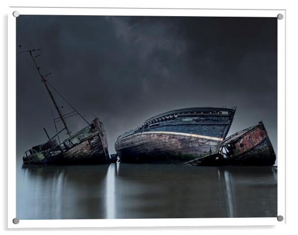 Boat Wrecks at Pinmill Suffolk  Acrylic by johnny weaver