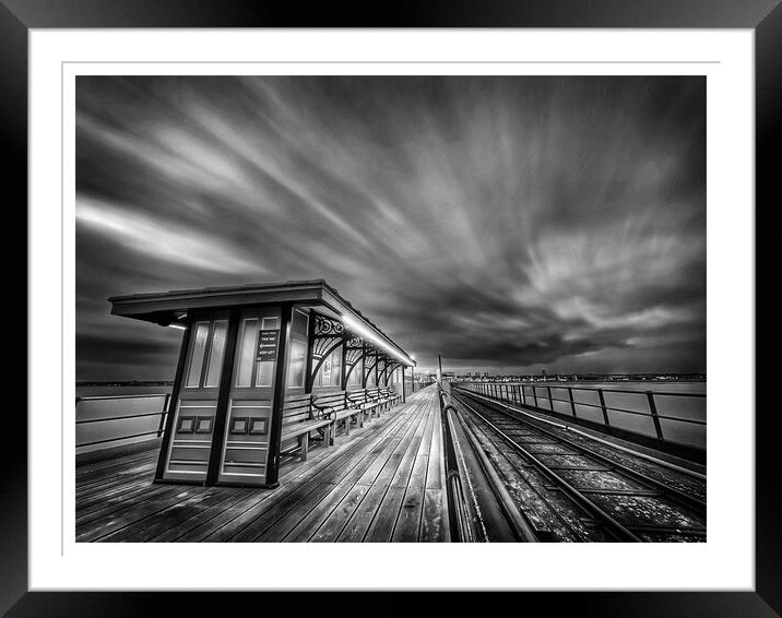 Black and White Image of Pier Bench at Southend On Sea Framed Mounted Print by johnny weaver