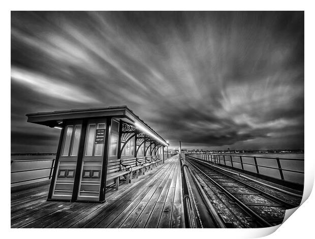 Black and White Image of Pier Bench at Southend On Sea Print by johnny weaver