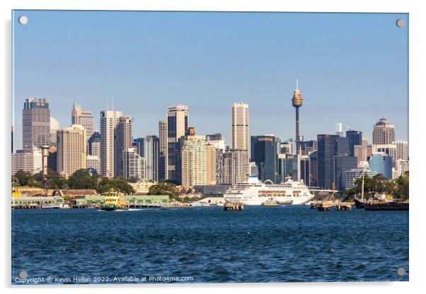 Sydney skyline with cruise ship Pacific Pearl Acrylic by Kevin Hellon