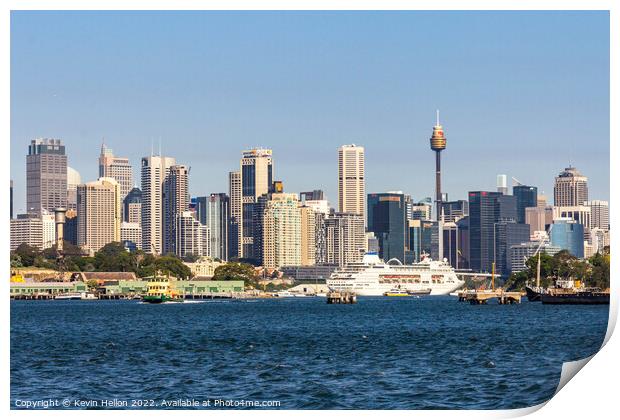 Sydney skyline with cruise ship Pacific Pearl Print by Kevin Hellon