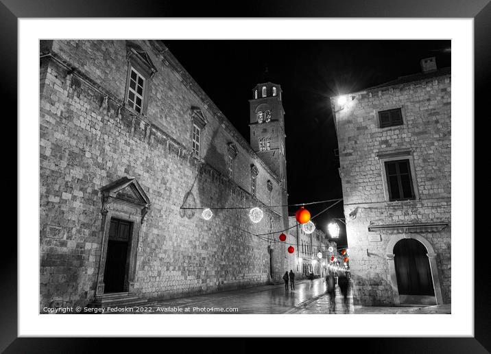 Black and white photo of street in Dubrovnik, Croatia Framed Mounted Print by Sergey Fedoskin