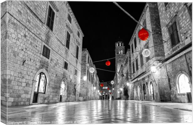 Black and white photo of street in Dubrovnik, Croatia Canvas Print by Sergey Fedoskin