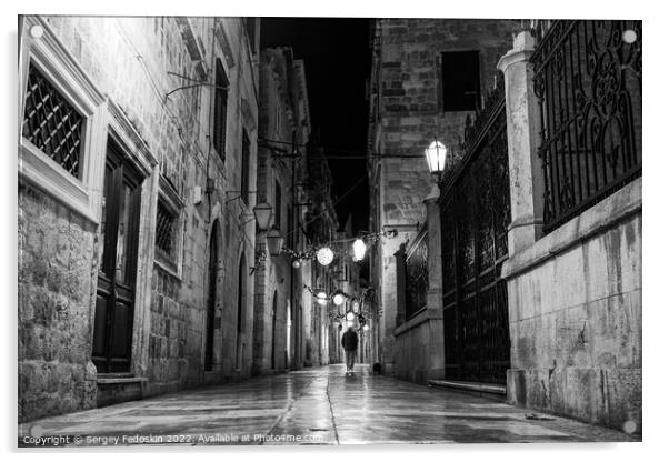 Black and white photo of street in Dubrovnik, Croatia Acrylic by Sergey Fedoskin
