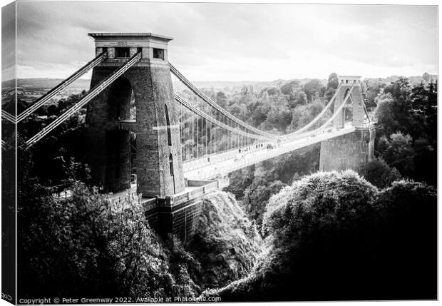 Clifton Suspension Bridge Avon In Monochrome Canvas Print by Peter Greenway