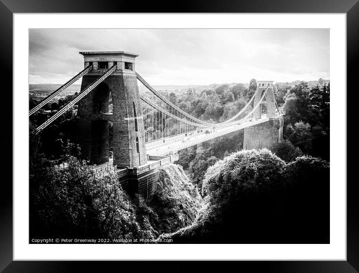 Clifton Suspension Bridge Avon In Monochrome Framed Mounted Print by Peter Greenway