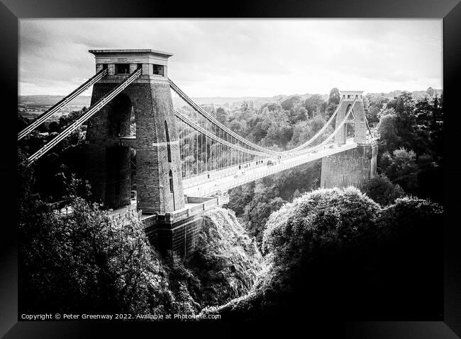 Clifton Suspension Bridge Avon In Monochrome Framed Print by Peter Greenway