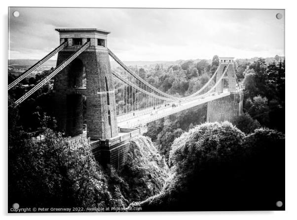 Clifton Suspension Bridge Avon In Monochrome Acrylic by Peter Greenway
