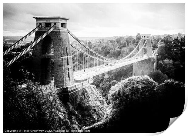 Clifton Suspension Bridge Avon In Monochrome Print by Peter Greenway
