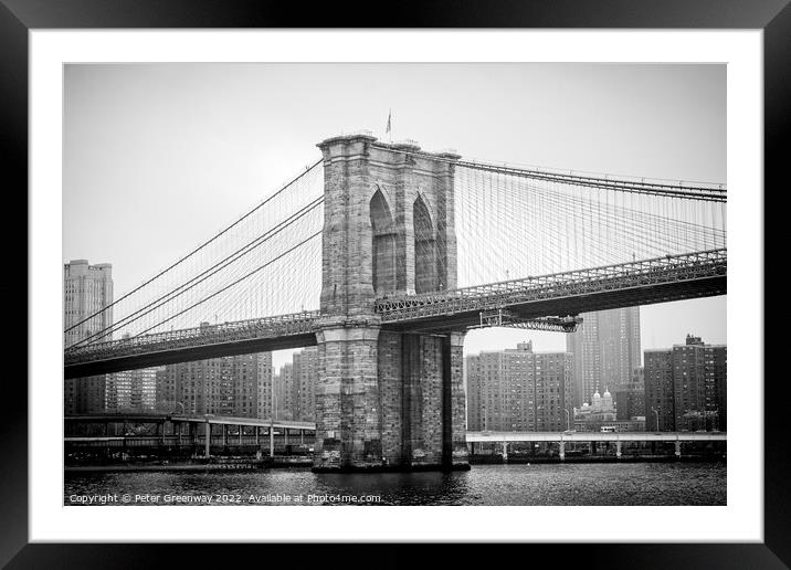 Brooklyn Bridge From New York Harbour Framed Mounted Print by Peter Greenway