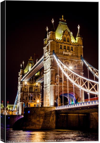 Tower Bridge In London Illuminated At Night Canvas Print by Peter Greenway