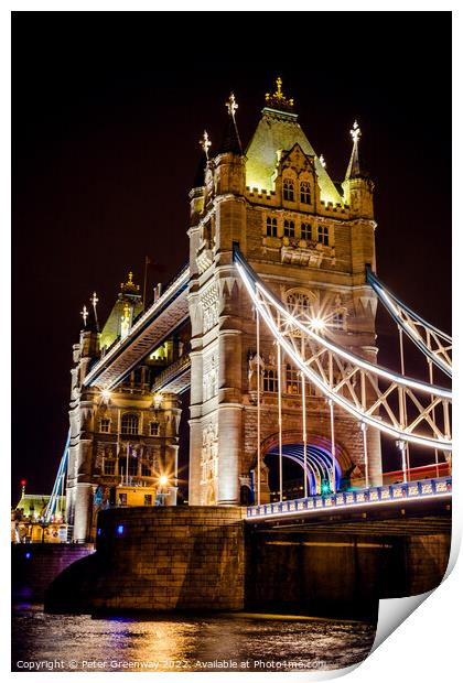 Tower Bridge In London Illuminated At Night Print by Peter Greenway