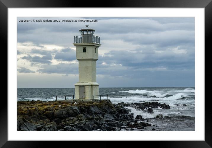 Akranes Lighthouse Iceland Stormy Sea  Framed Mounted Print by Nick Jenkins