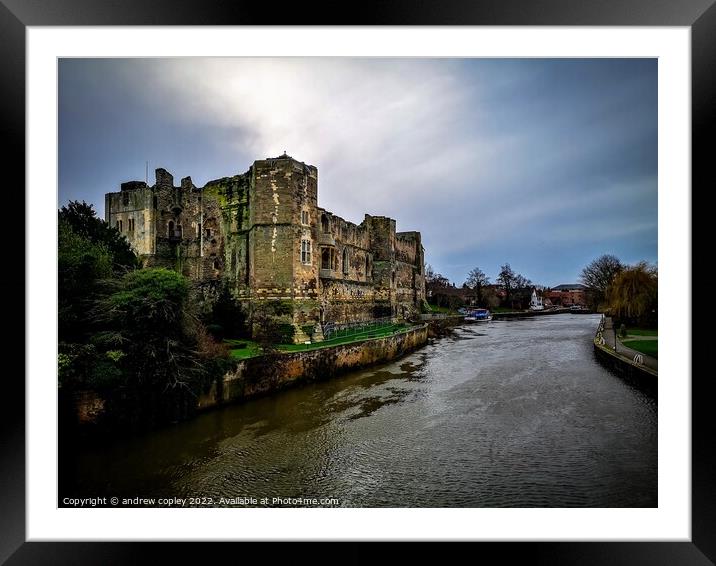 Newark castle - happy new year  Framed Mounted Print by andrew copley